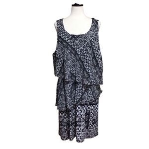 Relativity Black White Tiered Geometric Sleeveless Dress 3X NWT